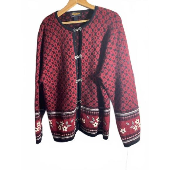 Woolrich Sweaters - Woolrich Women's Red/Burgundy Embroidered Wool Cardigan Sweater XL